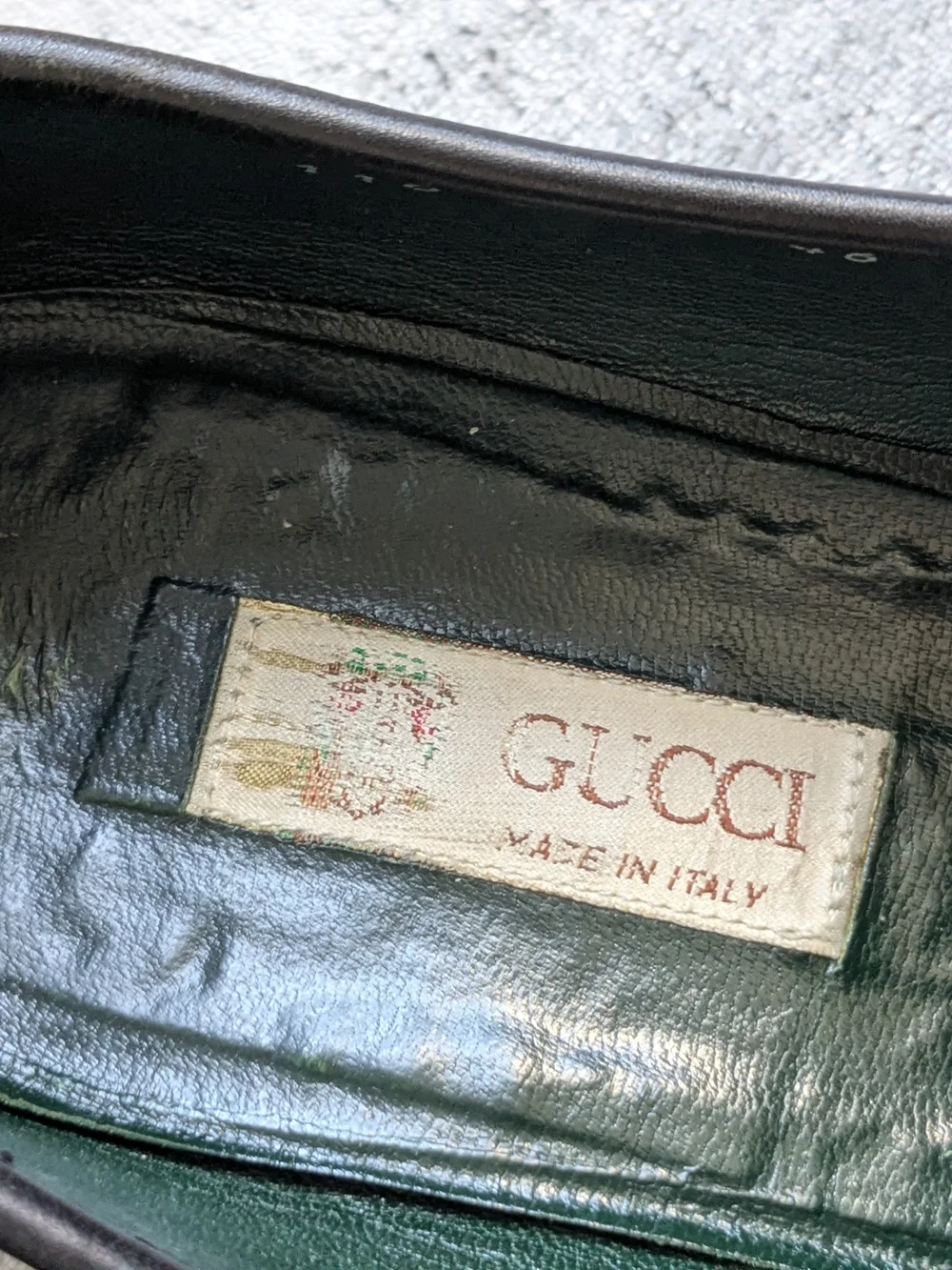 Gucci Black Leather Horsebit Loafers with Red Web Accent US 12 Vintage